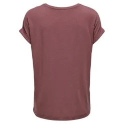 Top Col rond Manches courtes Poignets repliés rose en viscose