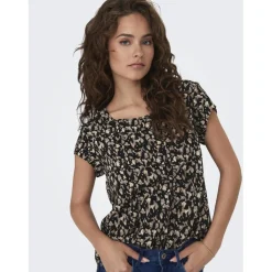 Top col rond manches courtes noir Queen