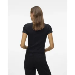 Top col rond manches courtes noir en coton bio Yule