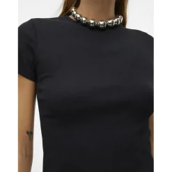 Top col rond manches courtes noir en coton bio Yule