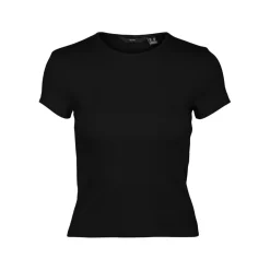 Top col rond manches courtes noir en coton bio Yule