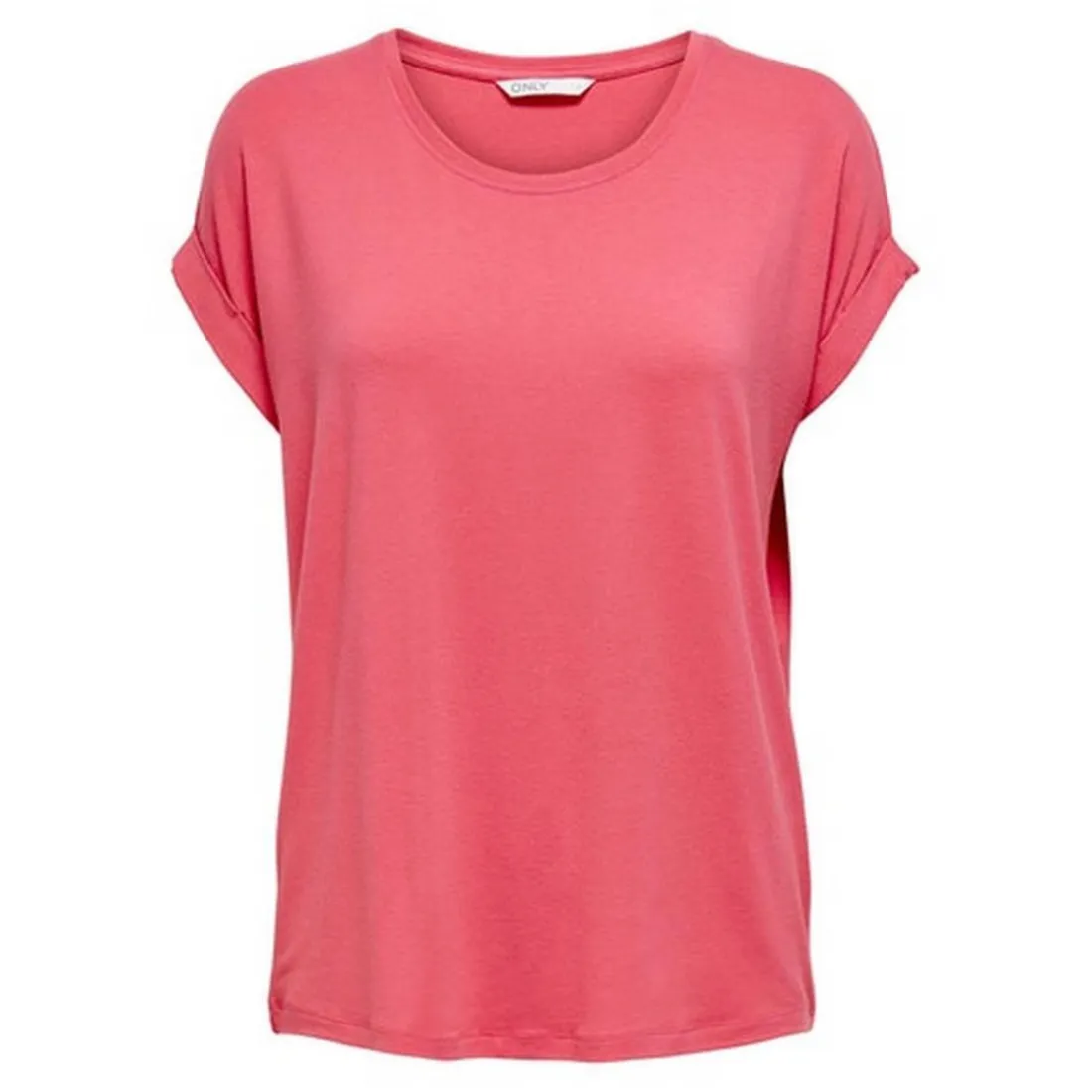 Top Col rond Manches courtes Poignets repliés rose en coton Hope