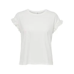 Top col rond manches courtes blanc en coton Fern