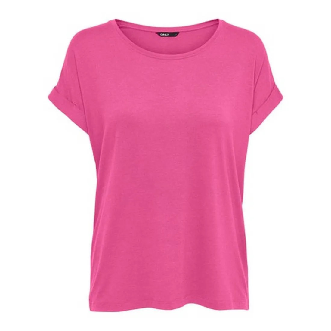 Top Col rond Manches courtes Poignets repliés rose
