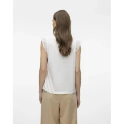 Top col rond manches courtes blanc en coton bio Lily