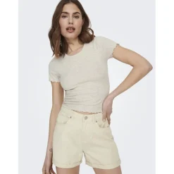 Top col rond manches courtes gris clair Anya