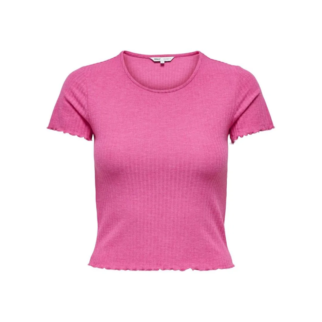 Top col rond manches courtes fuchsia Isa