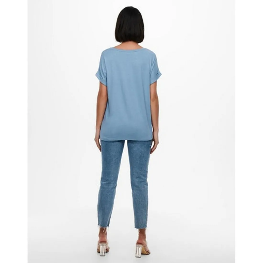 Top Col rond Manches courtes Poignets repliés bleu en viscose Clio