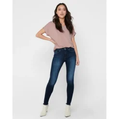 Top Col rond Manches courtes Poignets repliés rose en coton Gia