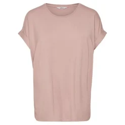 Top Col rond Manches courtes Poignets repliés rose en coton Gia