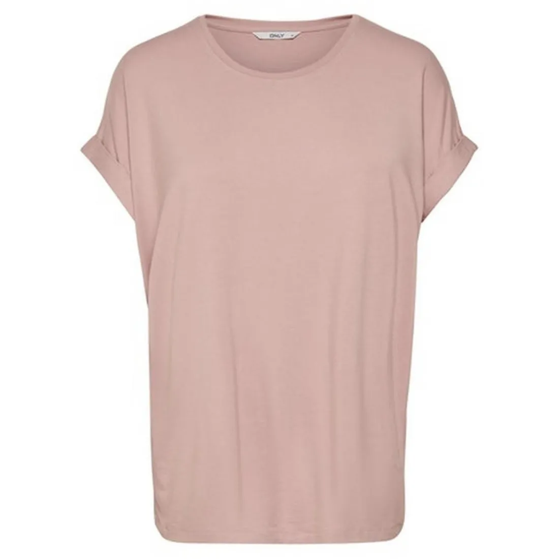 Top Col rond Manches courtes Poignets repliés rose en coton Gia