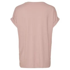 Top Col rond Manches courtes Poignets repliés rose en coton Gia