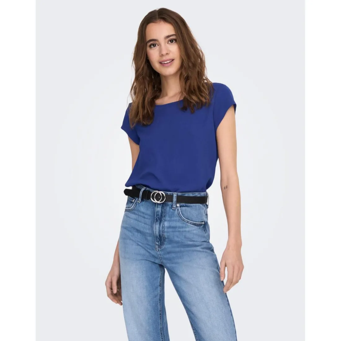 Top Col rond Manches courtes bleu Rhea