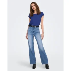 Top Col rond Manches courtes bleu Rhea