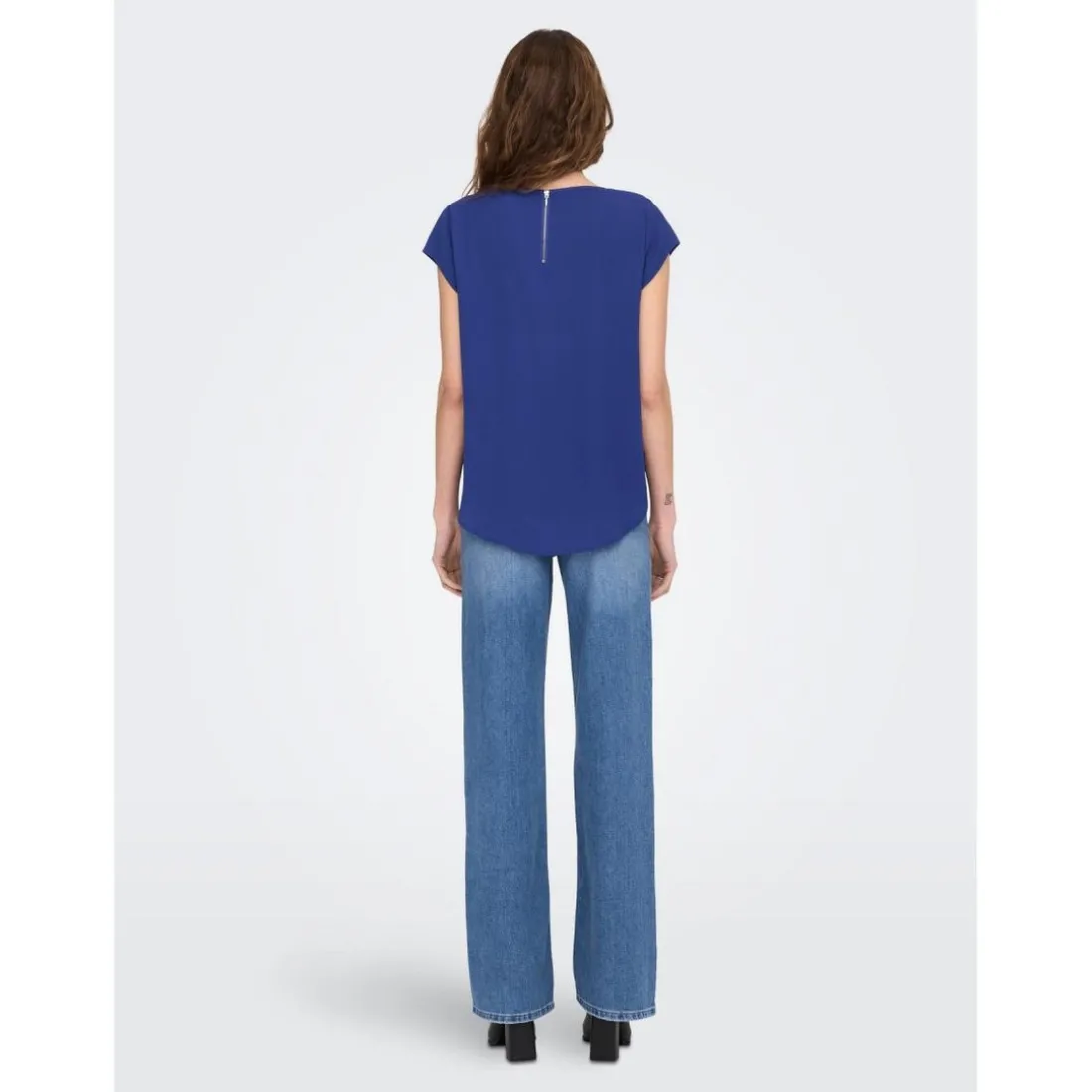 Top Col rond Manches courtes bleu Rhea