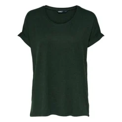 Top Col rond Manches courtes Poignets repliés vert en viscose