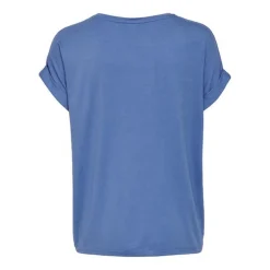 Top Col rond Manches courtes Poignets repliés bleu en coton Gigi