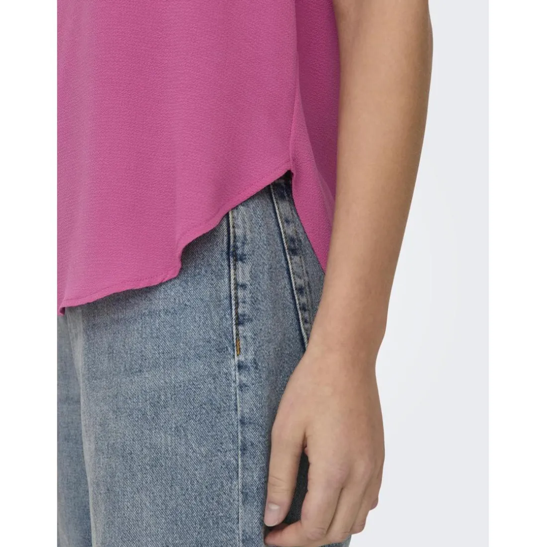 Top col rond manches courtes rose foncé Agnes