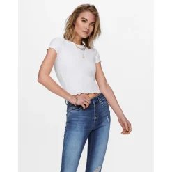 Top Col rond Manches courtes Court blanc