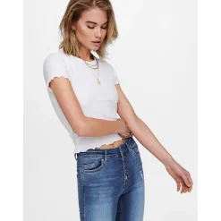 Top Col rond Manches courtes Court blanc