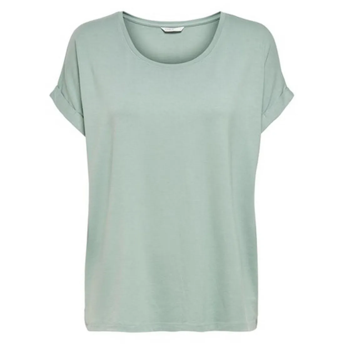 Top Col rond Manches courtes Poignets repliés vert en coton Eden