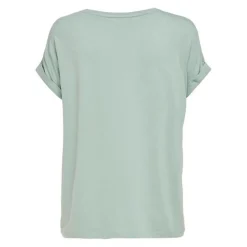 Top Col rond Manches courtes Poignets repliés vert en coton Eden