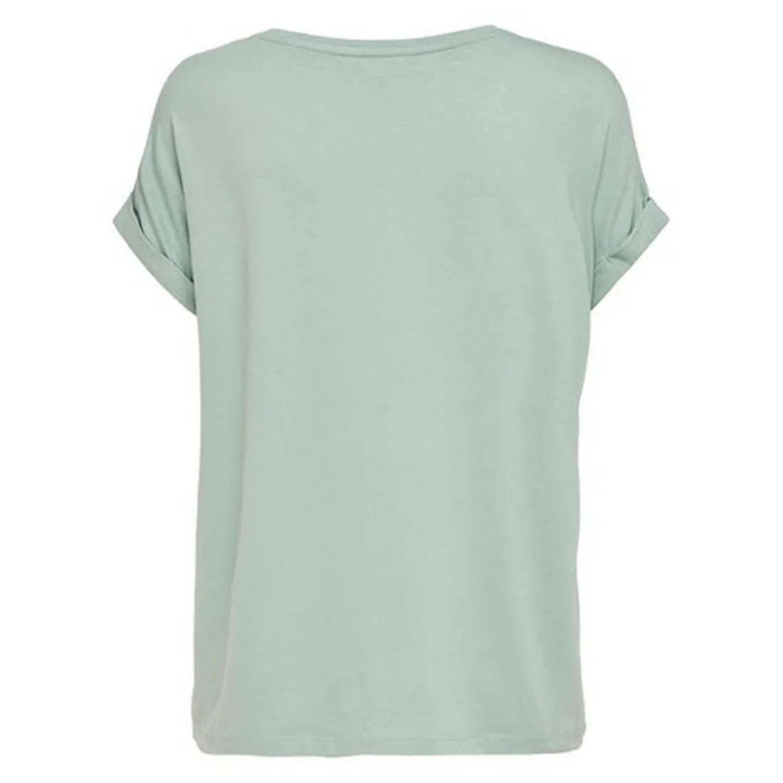 Top Col rond Manches courtes Poignets repliés vert en coton Eden