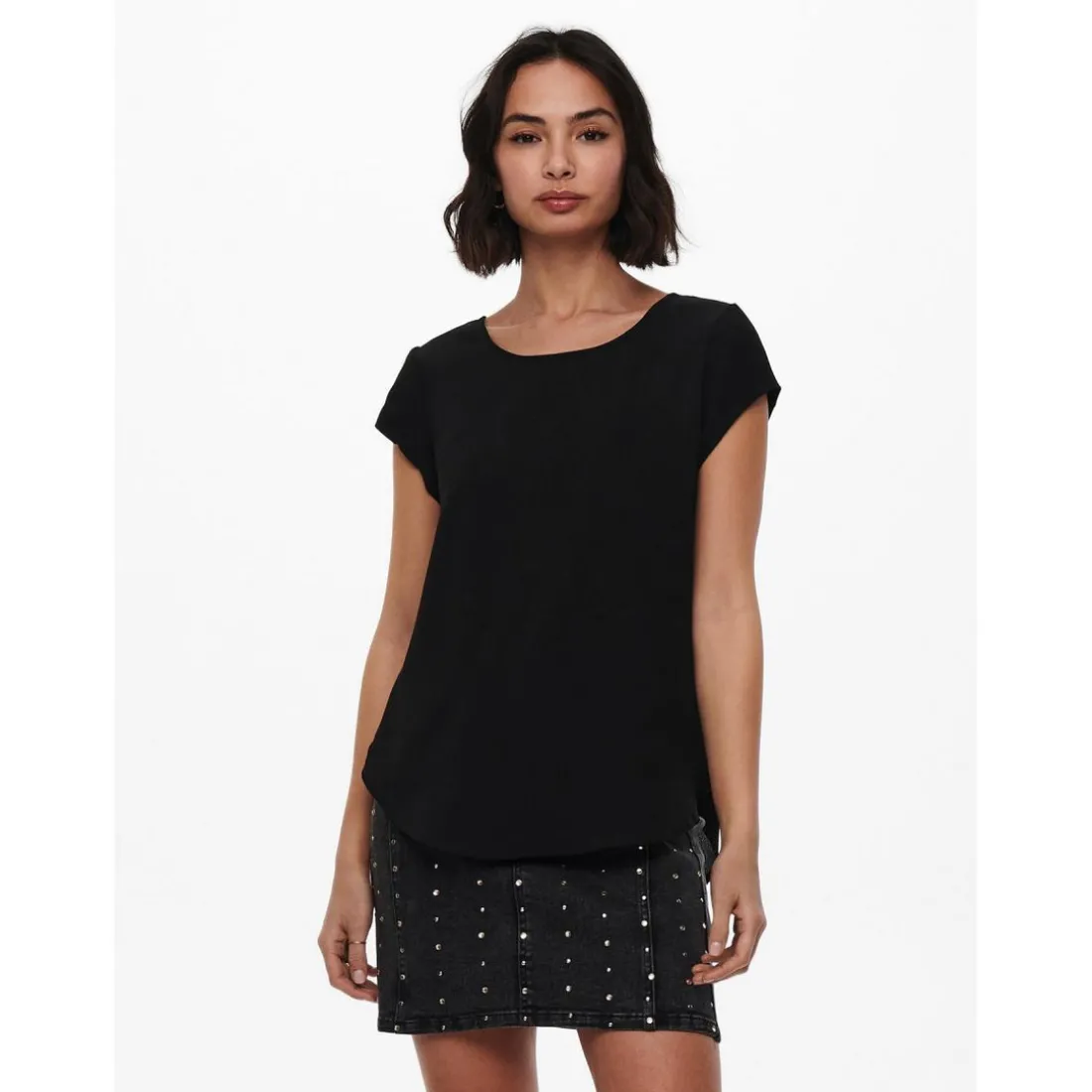 Top Col rond Manches courtes noir Amy