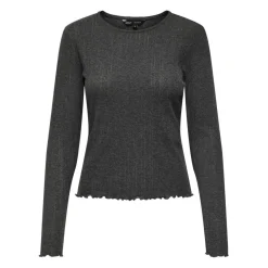 Top col rond manches longues gris foncé en coton Cara