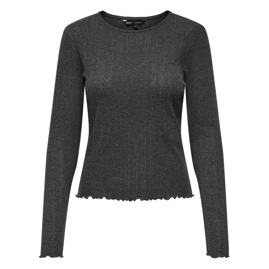 Top col rond manches longues gris foncé en coton Cara