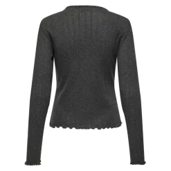 Top col rond manches longues gris foncé en coton Cara