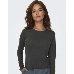 Top col rond manches longues gris foncé en coton Cara