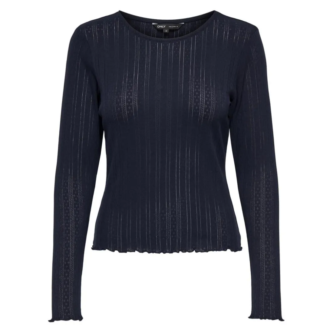 Top col rond manches longues bleu foncé en coton Ines