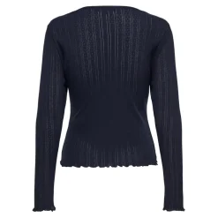 Top col rond manches longues bleu foncé en coton Ines