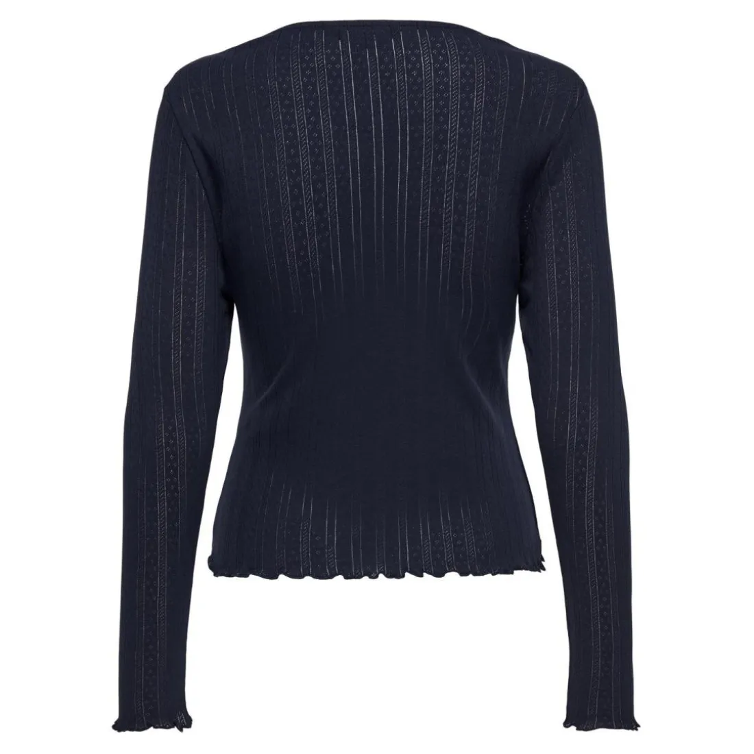 Top col rond manches longues bleu foncé en coton Ines