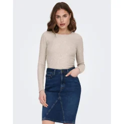 Top Col rond Manches longues Volants beige