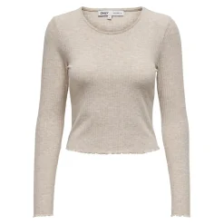 Top Col rond Manches longues Volants beige