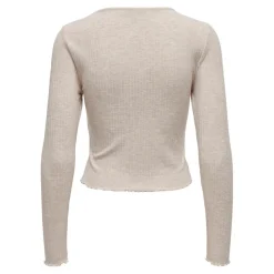 Top Col rond Manches longues Volants beige