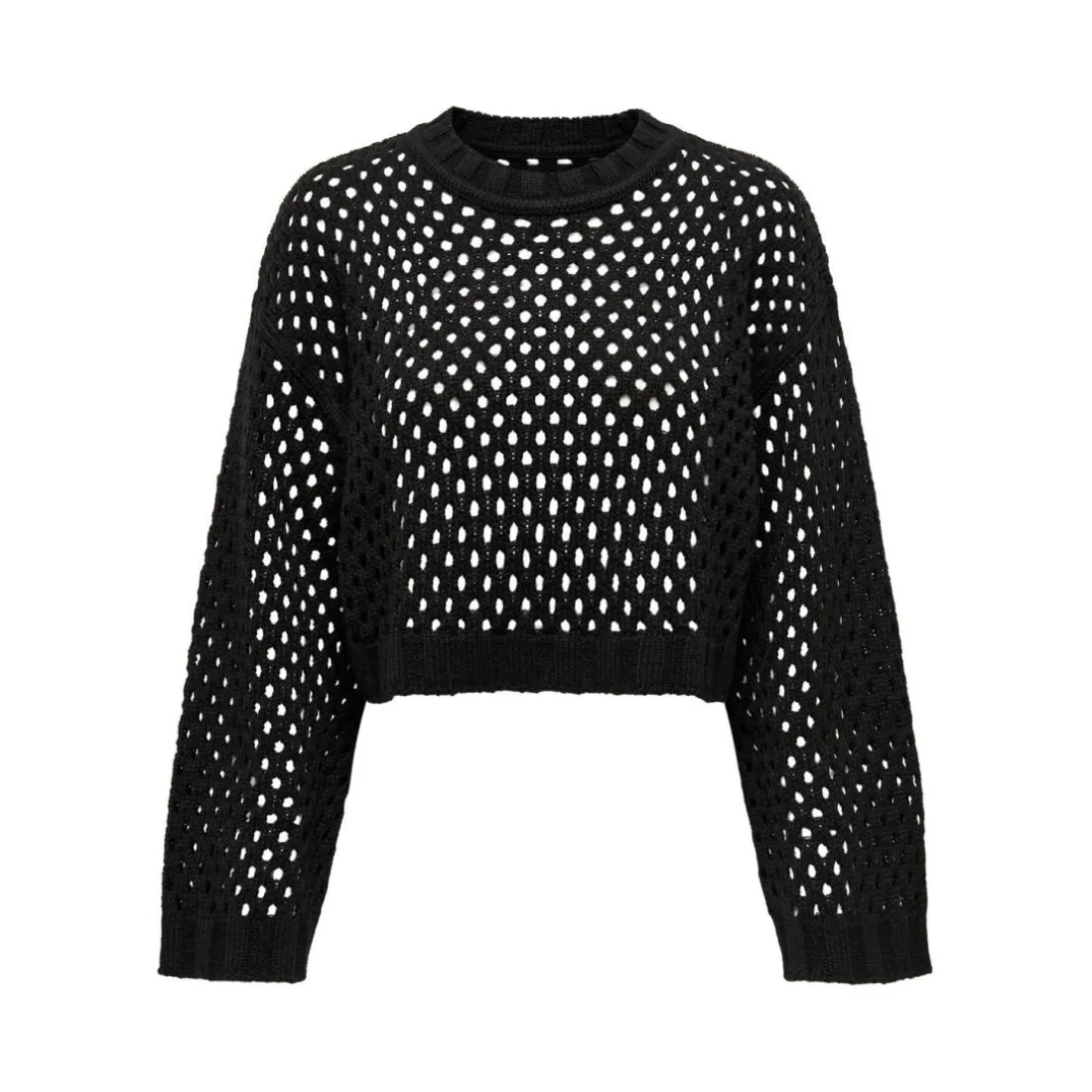 Top col rond manches longues noir Hattie