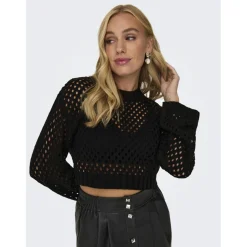 Top col rond manches longues noir Hattie