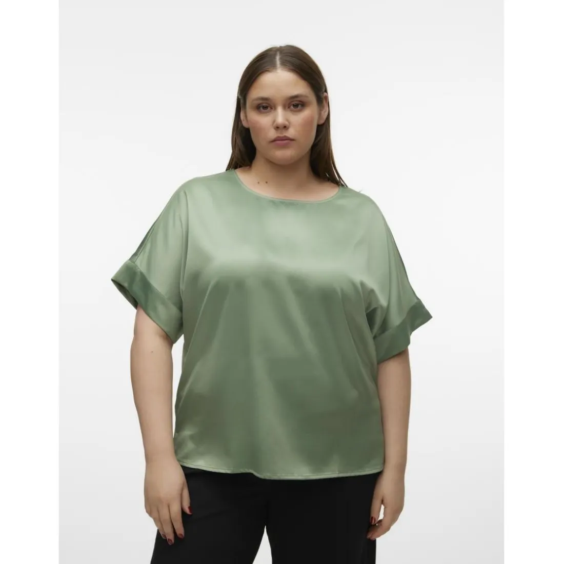 Top col rond manches volumineuses manches 2/4 vert Nola