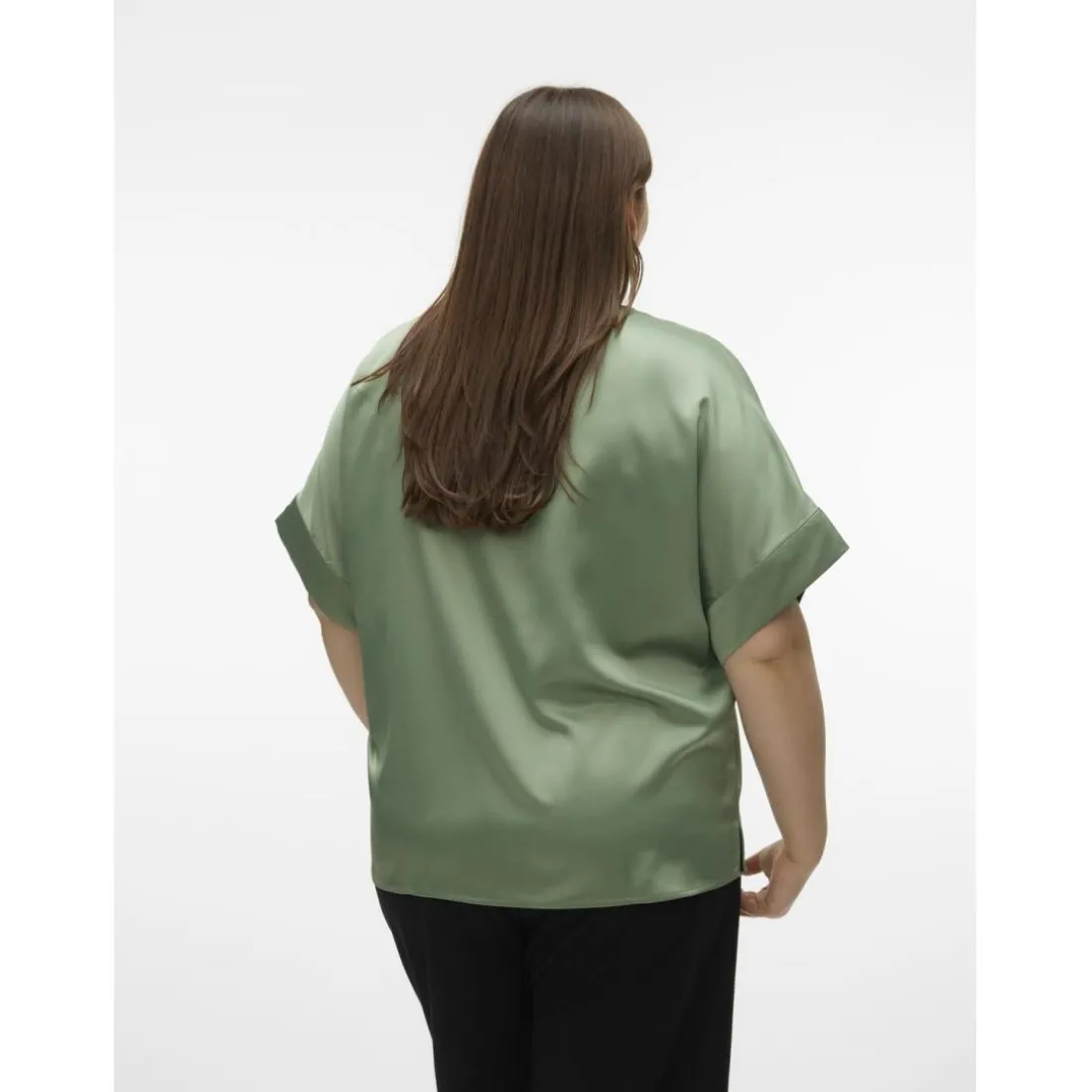 Top col rond manches volumineuses manches 2/4 vert Nola