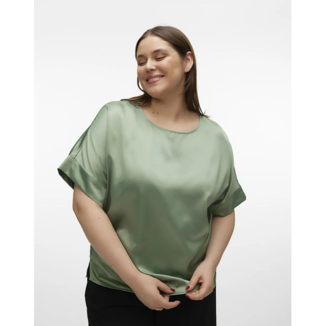 Top col rond manches volumineuses manches 2/4 vert Nola