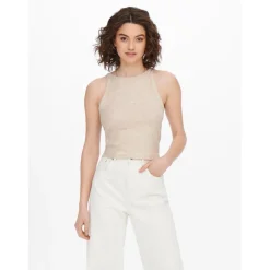 Top Col rond Sans manches gris