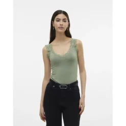 Top col rond sans manches vert Ode