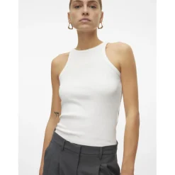 Top col rond sans manches blanc en coton bio Tess
