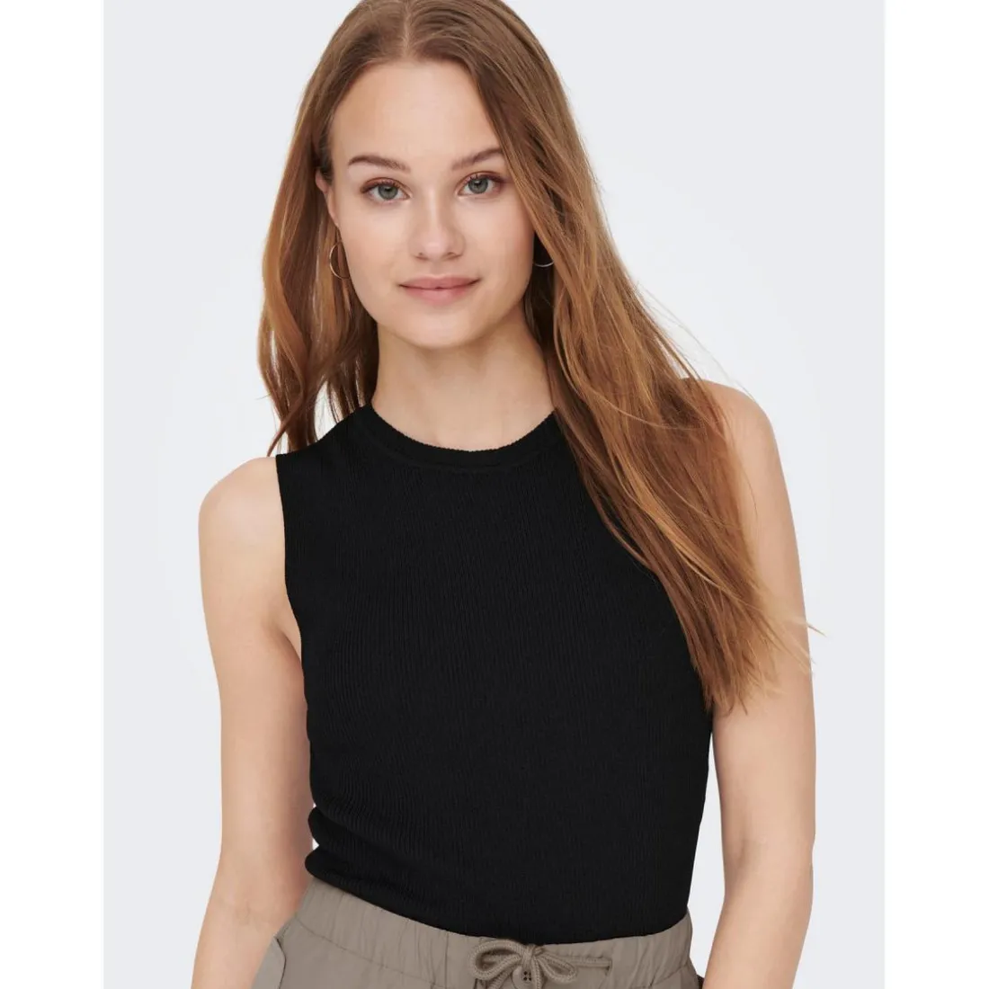 Top Col rond Sans manches noir en viscose