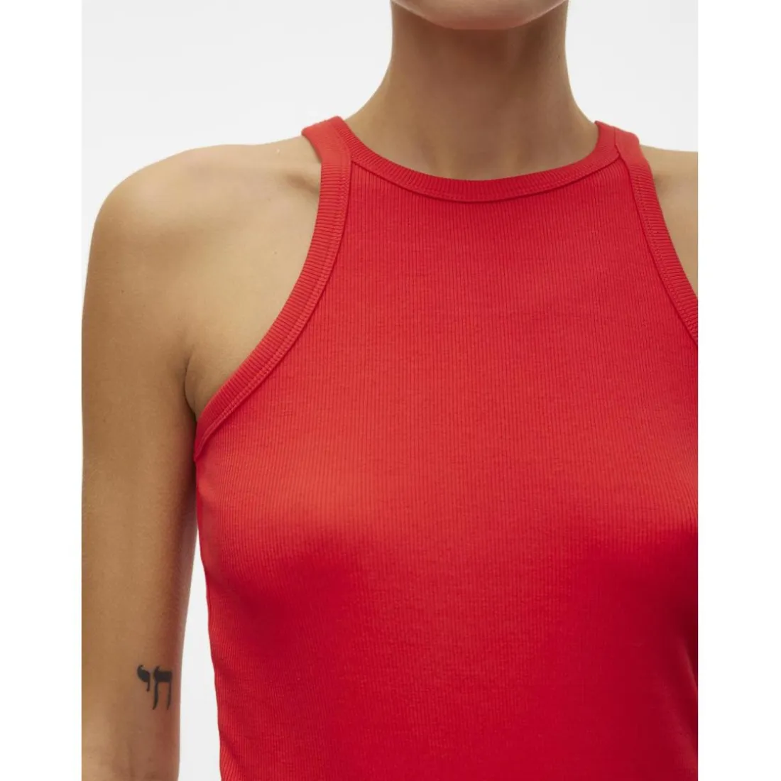 Top col rond sans manches rouge en coton bio Emma