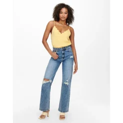 Top Col rond Sans manches beige jaune
