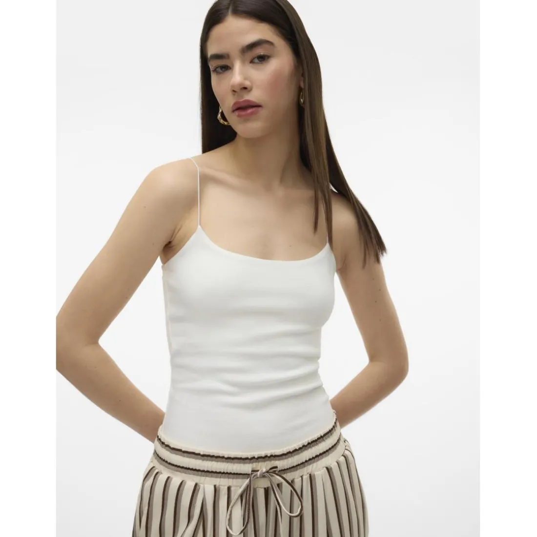 Top court col rond sans manches blanc en coton Ida